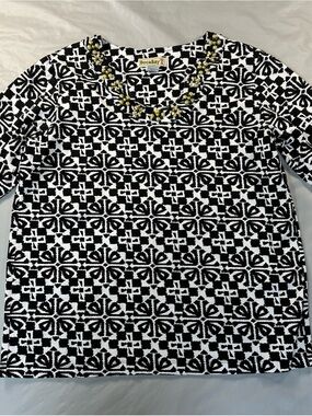Boca Bay Black & White beaded Patterned Tunic Top XL